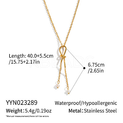 Minimalist Stainless Steel and Water Drop Natural Freshwater Pearl Knot Tassel Pendant Necklaces for Women DX0351-1-1