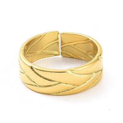Ion Plating(IP) 304 Stainless Steel Grooved Cuff Ring for Women RJEW-C053-05G-1
