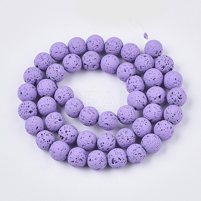 Spray Painted Natural Lava Rock Beads Strands G-N0324-C-06-1