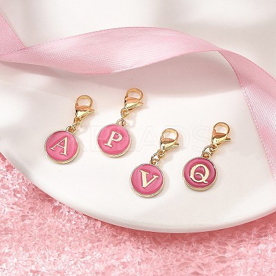 26Pcs 26 Styles Flat Round with Letter A`Z Alloy Enamel Pendant Decoration HJEW-JM02404-1
