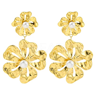 304 Stainless Steel Flower Dangle Stud Earrings for Women EJEW-U023-04G-01-1
