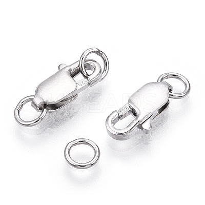 Rhodium Plated 925 Sterling Silver Lobster Claw Clasps STER-T004-84P-1
