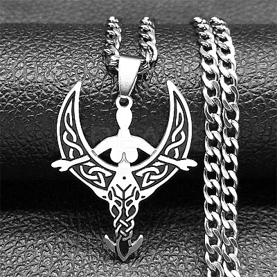 201 Stainless Steel Black Enamel Moon Goddess Pendant Necklaces LS-NJEW-H065-10P-1