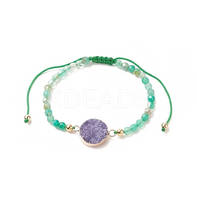 5Pcs 5 Color Dyed Natural Drusy Agate Flat Round Link Bracelets Set BJEW-JB09275-1
