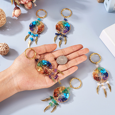 5Pcs 5 Style Gemstone Keychain KEYC-TA0001-18-1