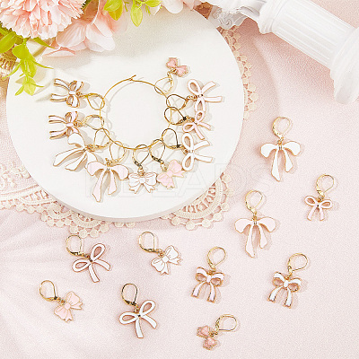 20Pcs 10 Styles Bowknot Alloy Enamel Pendant Locking Stitch Markers HJEW-SC00160-1