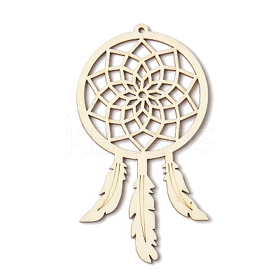 10Pcs Woven Net/Web with Feather Unfinished Blank Wooden Pendants for Painting Arts LS-FIND-R052-01B-1