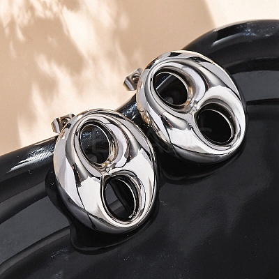 Oval 304 Stainless Steel Stud Earrings EJEW-A125-79B-P-1