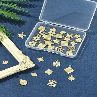 32Pcs 8 Styles Rack Plating Brass Charms KK-FS0001-53-1