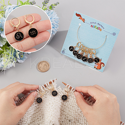 12Pcs 12 Constellations Alloy Enamel Charms Locking Stitch Makers HJEW-PH01594-1