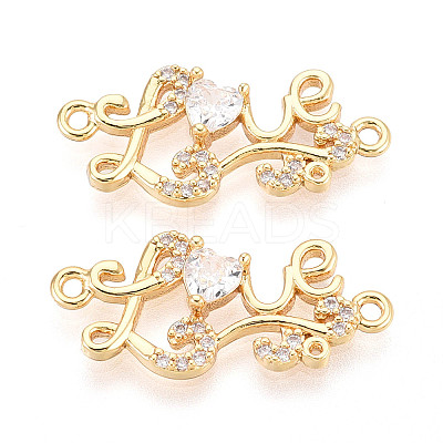 Brass Pave Clear Cubic Zirconia Word Love Links/Connector Charms KK-T077-65G-1