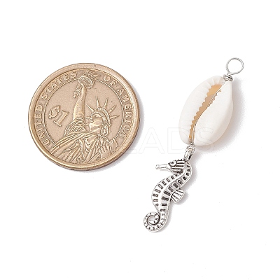 8Pcs 8 Styles Natural Cowrie Shell & Alloy Sea Animals Pendants PALLOY-JF03750-1