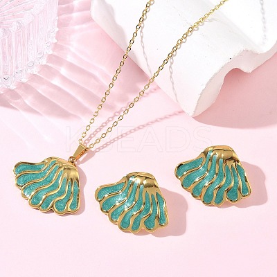 304 Stainless Steel Enamel Shell Shape Stud Earrings & Pendant Necklaces Sets for Women SA-CBA46AF-20G-1