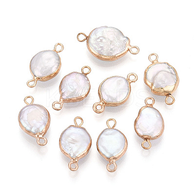 Electroplated Natural Keshi Pearl Flat Round Connector Charms LS-PEAR-S018-02C-04-1