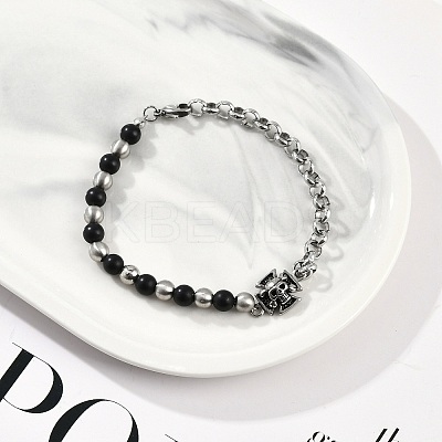 304 Stainless Steel Skull Link Bracelets BJEW-F486-03P-1