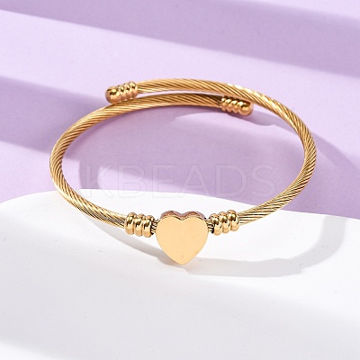 304 Stainless Steel Heart Beaded Cuff Bangle LS-BJEW-K280-02G-1