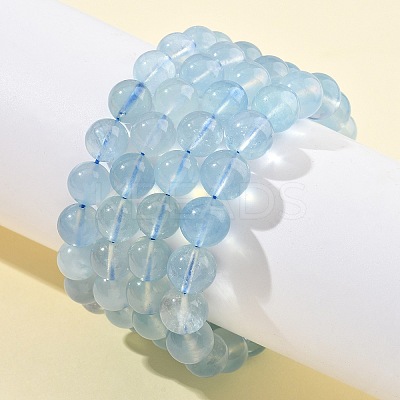 Natural Aquamarine Round Bead Stretch Bracelets for Men Women BJEW-U034-01B-01-1