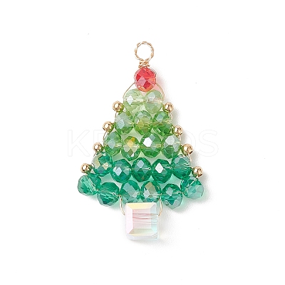 Christmas Theme Glass Seed Beads Pendants PALLOY-TA00025-1