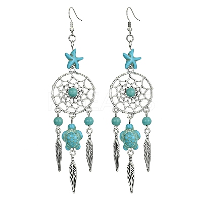 Web with Feather Alloy Chandelier Earrings EJEW-JE05464-01-1