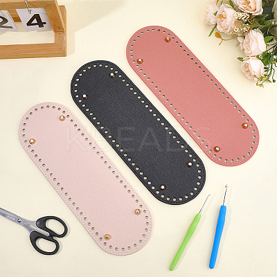 3Pcs 3 Colors Oval PU Leahter Knitting Crochet Bags Bottom AJEW-CL0001-77-1
