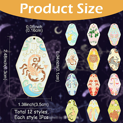 12Pcs 12 Styles Twelve Constellations Alloy Enamel Big Pendants ENAM-YW0008-20-1