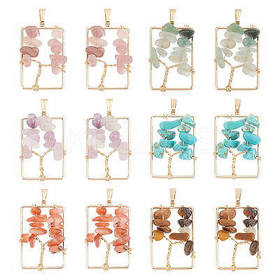 12Pcs 6 Styles Natural Mixed Gemstone Chip Pendants FIND-PH0021-37-1