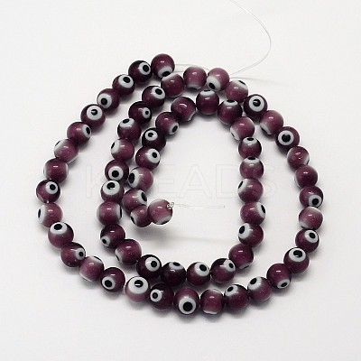 Handmade Evil Eye Lampwork Round Bead Strands LAMP-L055-6mm-04-1