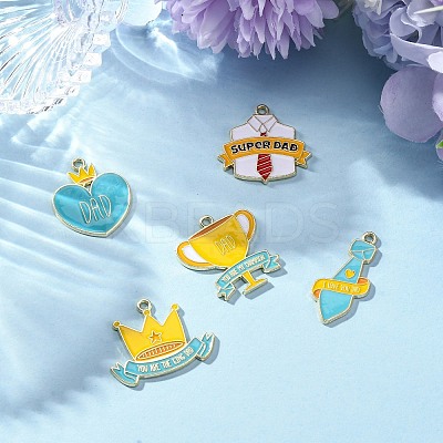 10Pcs 5 Styles Father's Day Alloy Enamel Pendants ENAM-FP0002-18-1