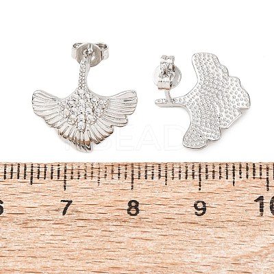 Brass Micro Pave Clear Cubic Zirconia Stud Earrings EJEW-D351-10P-1