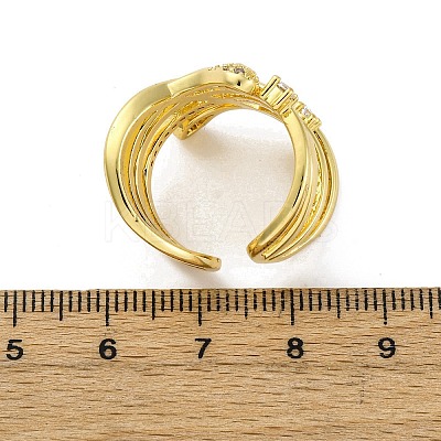 Brass Micro Pave Clear Cubic Zirconia Cuff Rings for Women RJEW-H248-01G-02-1