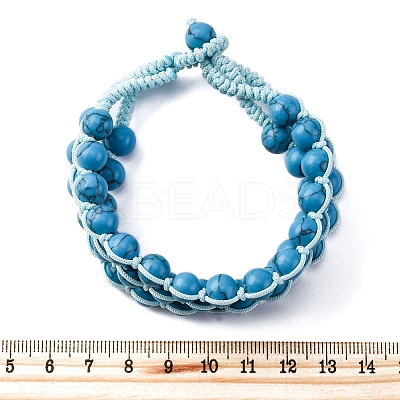 Synthetic Turquoise Round Beaded Multi-strand Bracelets for Men Women BJEW-G743-02F-1