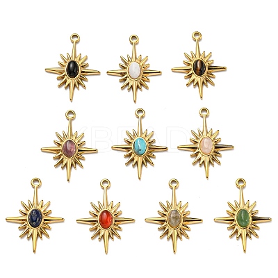 Natural & Synthetic Mixed Stone Sun Pendants STAS-K258-35G-1