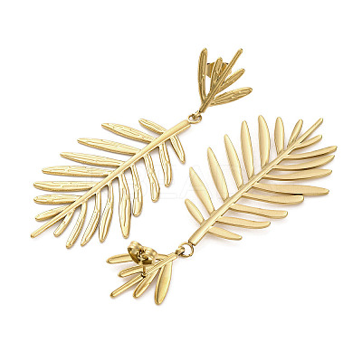 304 Stainless Steel Leaf Theme Stud Earrings For Women EJEW-B110-03G-04-1