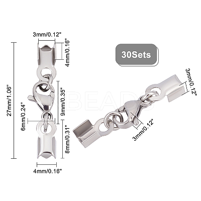 30 Sets 304 Stainless Steel Lobster Claw Clasps STAS-UN0037-35-1
