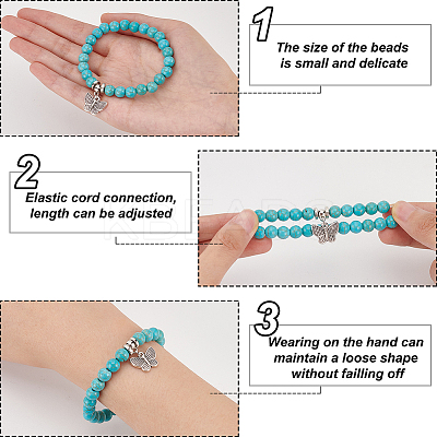 6Pcs 6 Style Synthetic Turquoise Round Beaded Stretch Bracelets Set BJEW-AN0001-20-1
