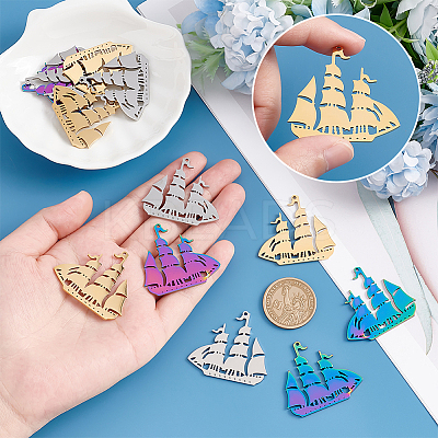 12Pcs 3 Colors 201 Stainless Steel Pendant STAS-UN0045-13-1