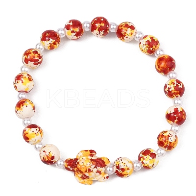 Dyed Synthetic Turquoise & ABS Plastic Imitation Pearl Beads Stretch Bracelets for Women BJEW-JB13641-1