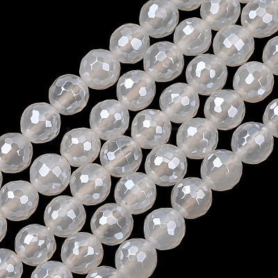 Electroplated Natural Agate Beads Strands G-B191-A07-8mm-20-1