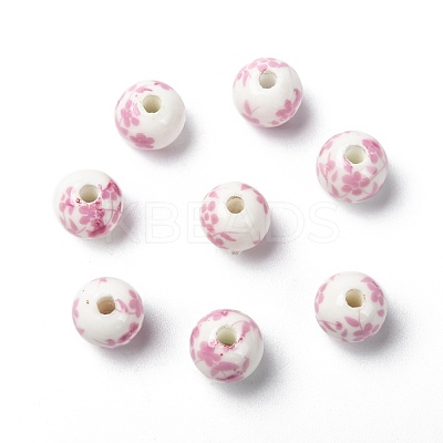 Floral Printed Porcelain Beads PORC-Q201-10mm-3-1