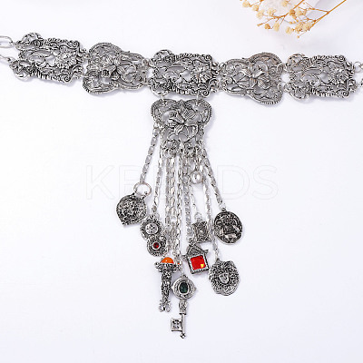 Bohemian Zinc Alloy Rhinestone Flower Key Coin Long Tassel Choker Necklaces for Women FS-WGCB918-01-1