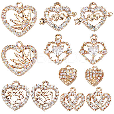 12Pcs 6 Style Valentine's Day Brass Micro Pave Cubic Zirconia Pendants KK-SC0003-16-1
