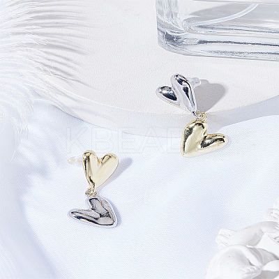 1Pair Two Tone Heart Metal Dangle Stud Earrings for Women EJEW-LP0008-042-1