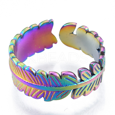 Ion Plating(IP) 304 Stainless Steel Leaf Cuff Rings RJEW-N038-126M-1
