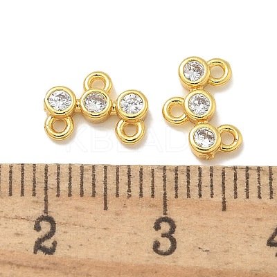 Rack Plating Brass Clear Cubic Zirconia Triple Flat Round Chandelier Component Links KK-L224-091G-1