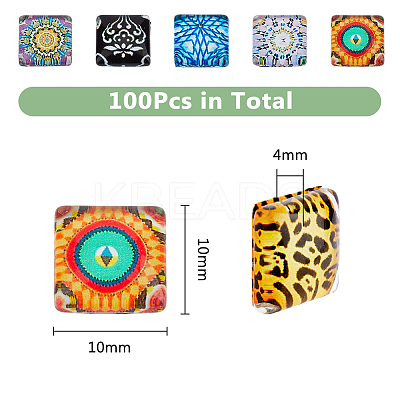 Mosaic Printed Glass Cabochons GGLA-DC0001-03A-1