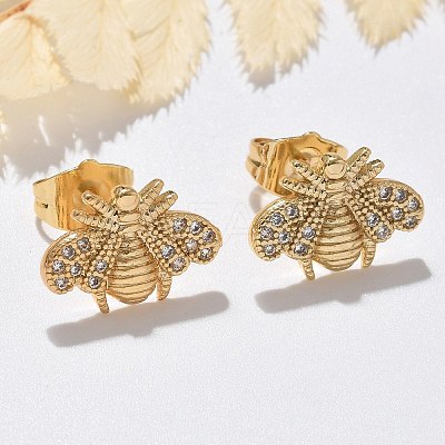 Brass Micro Pave Clear Cubic Zirconia Stud Earrings EJEW-D305-20G-02-1
