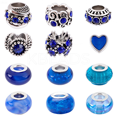60Pcs 12 Styles Alloy Rhinestone/Enamel European Beads & Resin European Beads Kits DIY-PA0001-06A-1