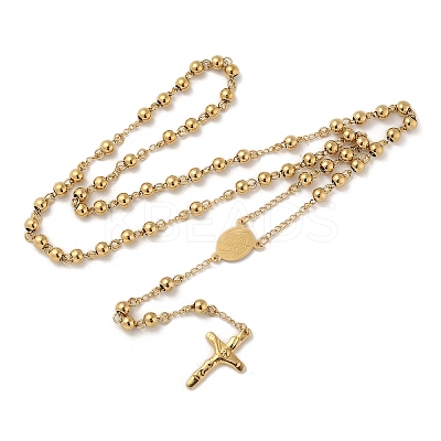 PVD Vacuum Plating 201 Stainless Steel Rosary Bead Necklaces NJEW-L427-22G-1