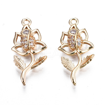 Brass Micro Pave Clear Cubic Zirconia Pendants KK-S359-105-RS-1
