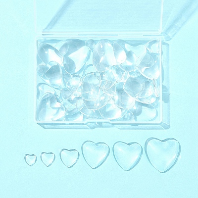 48Pcs 6 Styles Transparent Heart Glass Cabochons GGLA-FS0001-07-1